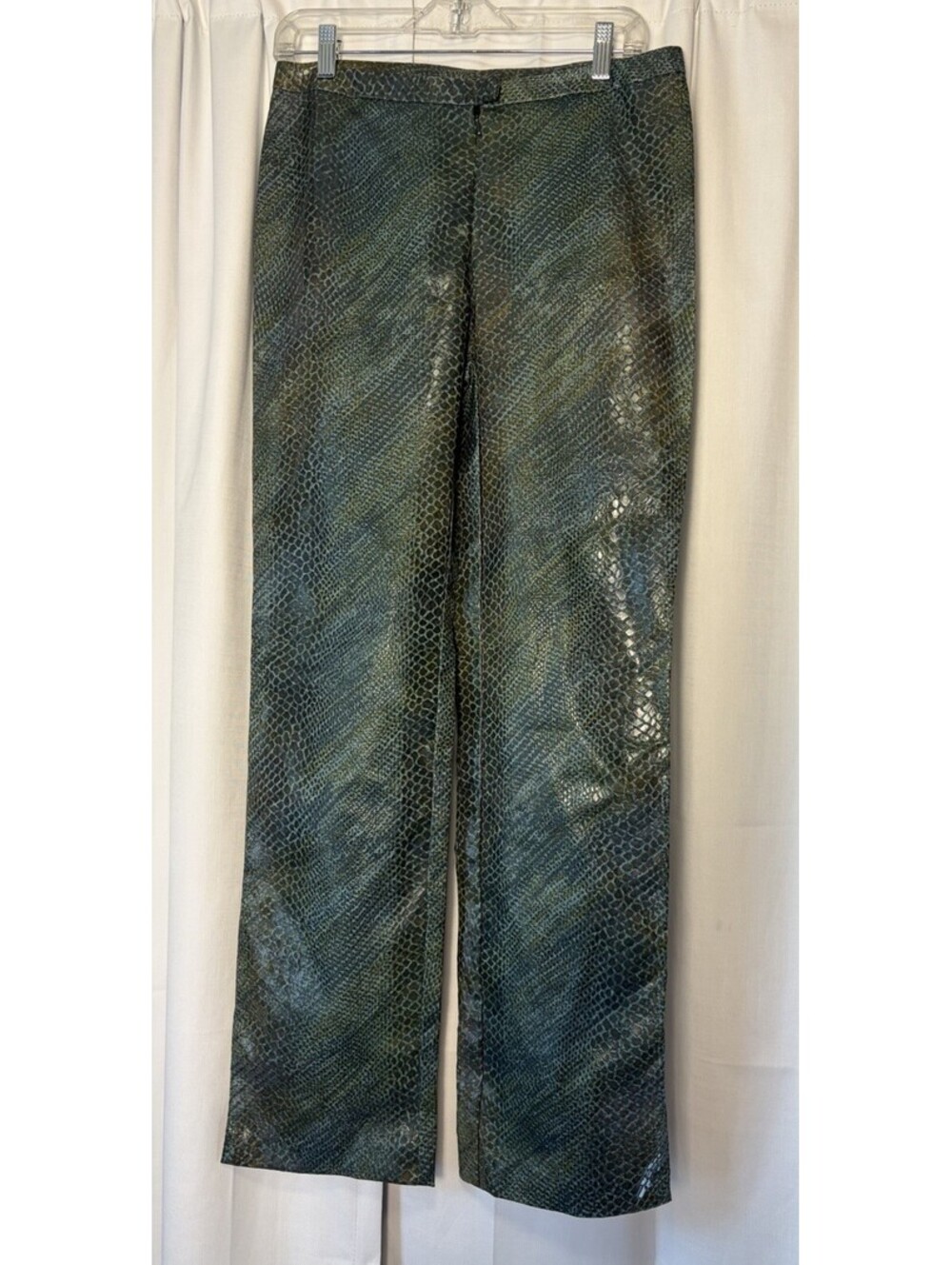Vintage Y2k 90s Express Green Blue Faux Snakeskin Straight Leg Trousers 7/8 (M)